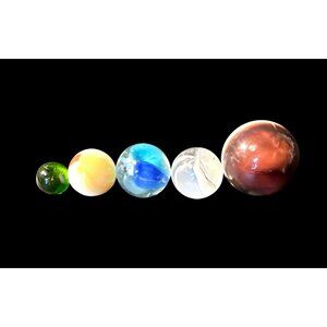 Vintage Glass Marble Set Of 5 With Swirled & Translucent Designs For Collectors